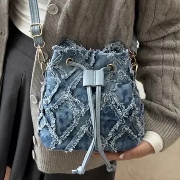 Denim Drawstring Backpack - Picture 4 of 6